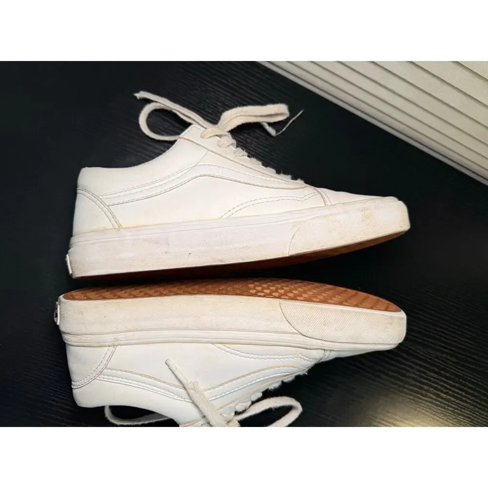 Vans Old Skool White Leather Sneakers Womens 6 / Mens 4.5 Low Top Skate Shoes